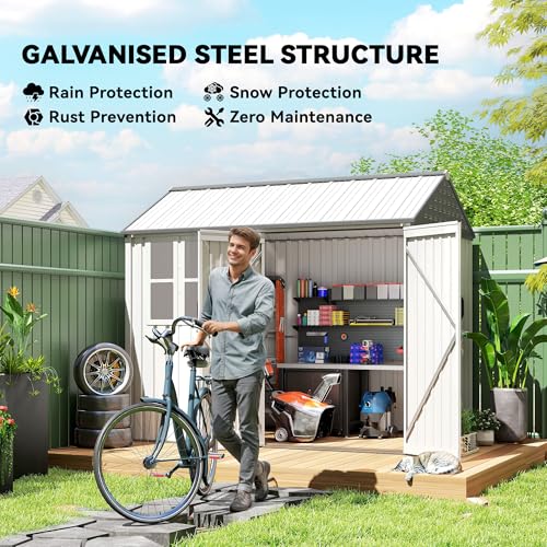 8' x 6' Outdoor Storage Shed Metal Garden Shed Window White