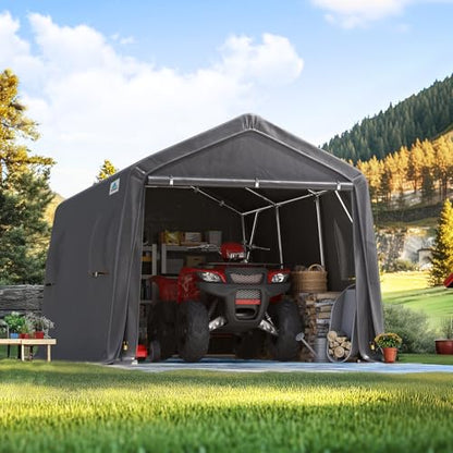 10X15 ft Garage Shelter Steel Metal Peak Roof Portable Storage Shed Carport for Motorcycle Boat