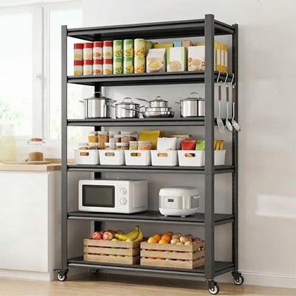 5 Tier Heavy Duty Storage Shelves with Lockable Casters (5 Count)