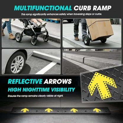 2pcs 3.1" Rise Rubber Arrow Curb Ramp Heavy Duty Loading Driveway Ramp Threshold Ramp 37.4" W x 9.1" D x 3.1" H for Loading Dock (2 Count)