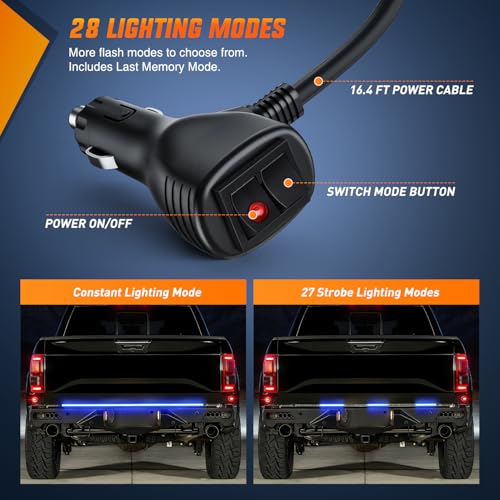 48 Inch 288 LED Tailgate Strobe Light Strip Blue