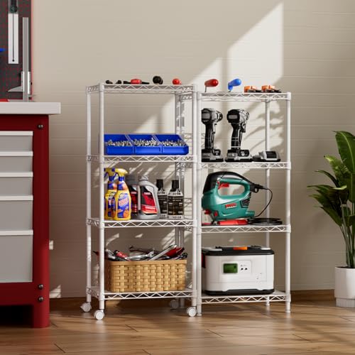 4 Small Wire Shelves Kitchen Pantry Close Home Organizers and Storage Bathroom Shelf Laundry Room Organization Adjustable Book Metal Garage Shelving Unit