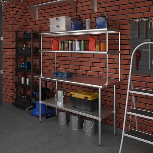 Stainless Steel Work Table Double Tier Overshelf