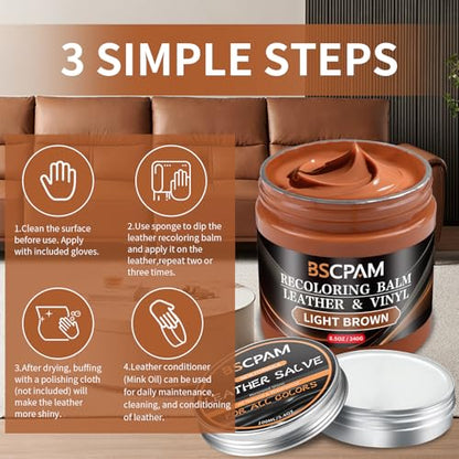 Light Brown Leather Recoloring Balm with 100ml Mink Oil