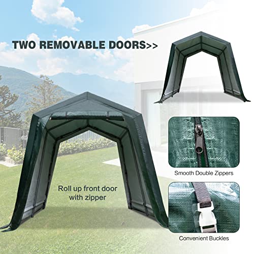 8 Ft x 14 Ft Outdoor Carport Patio Storage Shelter Metal Frame and Waterproof Ripstop Cover for Motorcycle and ATV Car
