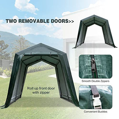 8 Ft x 14 Ft Outdoor Carport Patio Storage Shelter Metal Frame and Waterproof Ripstop Cover for Motorcycle and ATV Car