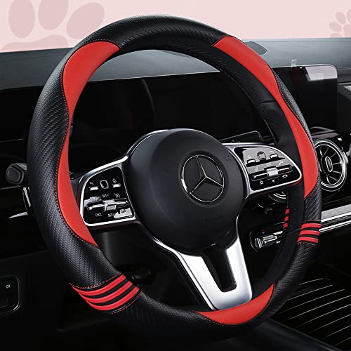 Car Steering Wheel Covers for Women Padded Carbon Fiber PU Leather Cute Auto Interior Accessories for Vehicle
