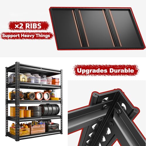 72.1" H Garage Shelving 2000LBS Storage Shelves Heavy Duty Metal Shelving 5 Tier Garage Storage Shelves for Commercial Warehouse Pantry Kitchen 72.1" H x 40.1" W x 18.1" D (5 Count)