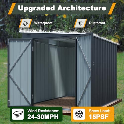 6x8 FT Lean to Shed with Lockable Double Doors