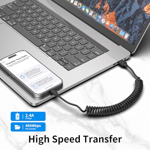 Coiled USB A to Lightning Cable (2 Count)