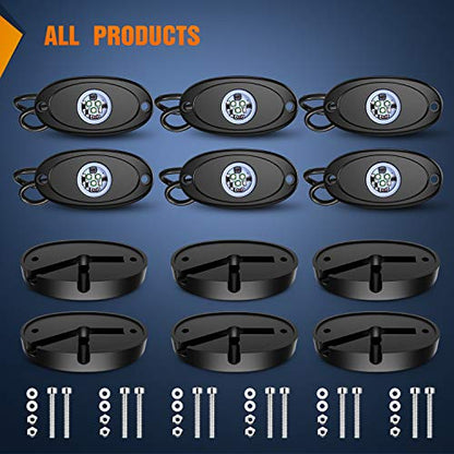 LED Rock Light 6PCS Underglow Wheel Well Pods Waterproof Exterior Underbody Roof Rack Side Lamps for Car Truck Pickups ATV UTV SUV Motorcycle Boat (6 Count)