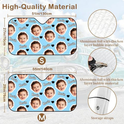 Custom Face Car Windshield Sun Shade Personalized Window Sunshades with Face Pet Photo Logo Customize Car Sun Visor Foldable UV Ray Sun Protector for Sedans SUV Trucks