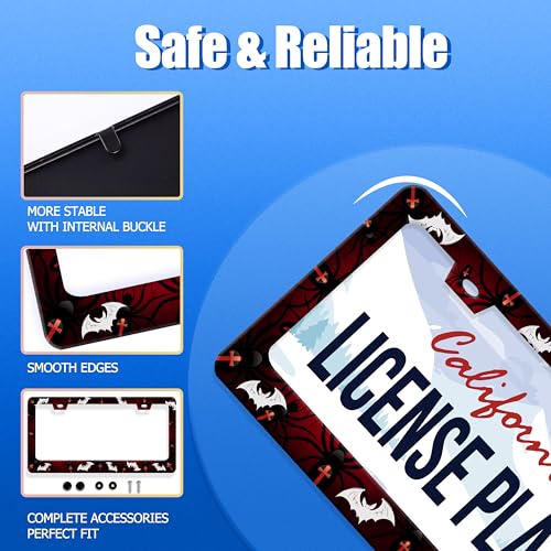 Bats Pattern License Plate Frame Stainless Steel Accessory 12.3x6.3 Inch
