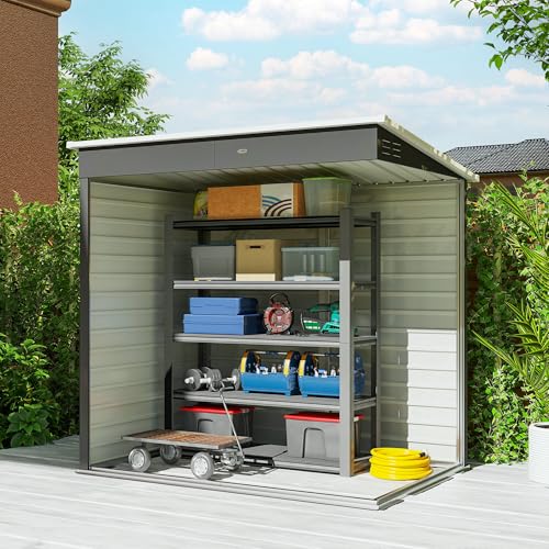 6' x 4' Metal Garden Tool Shed Small Outdoor Tool Shed Light Gray