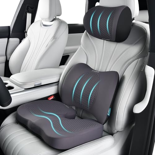 3 PCS Seat Cushion for Carseat Lumbar Support Pillow Car Neck Headrest Pillows Memory Foam Gel Memory Foam Massage Point Seat Pads Pressure Relief Back Cushion for Office Chair (3 Count)