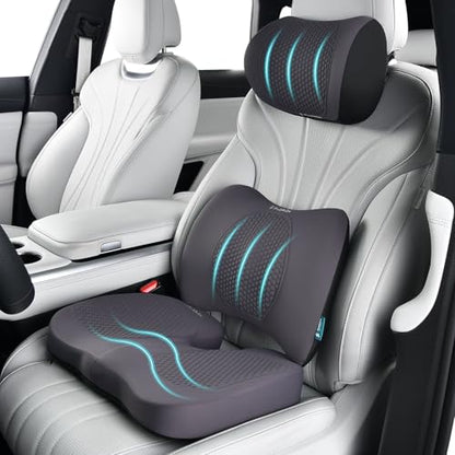 3 PCS Seat Cushion for Carseat Lumbar Support Pillow Car Neck Headrest Pillows Memory Foam Gel Memory Foam Massage Point Seat Pads Pressure Relief Back Cushion for Office Chair (3 Count)