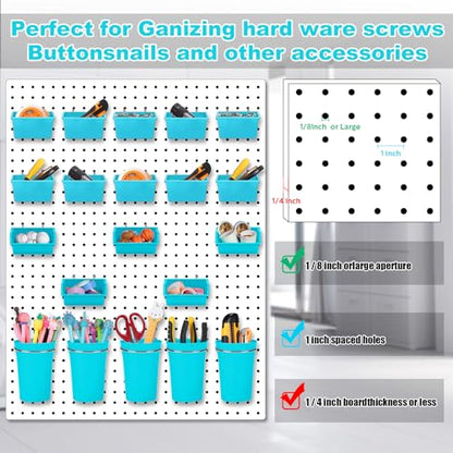 20 Pcs Pegboard Bins and Cups with Hooks and Loops Peg Assortment Organizer Accessories Various Tool Organizer Pegboard Baskets Set for Garage Workshop Workbench Office