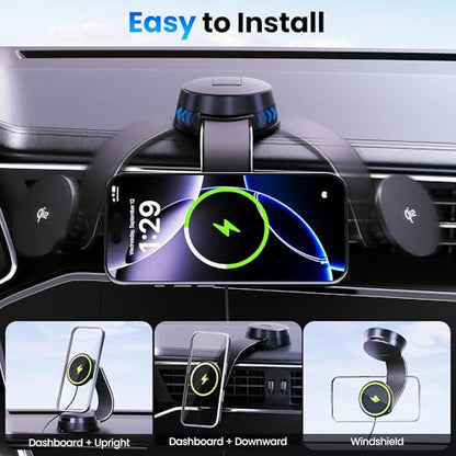 Upgrade [Qi2 Certified] 15W for MagSafe Wireless Car Charger Mount
