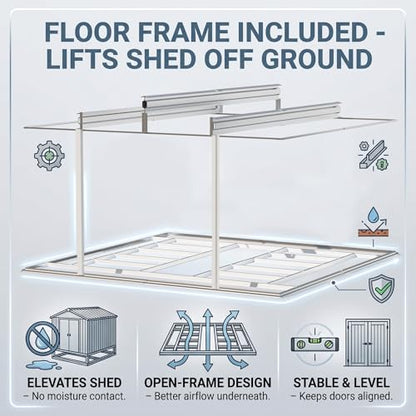 10x10 FT Outdoor Storage Shed with Floor Frame