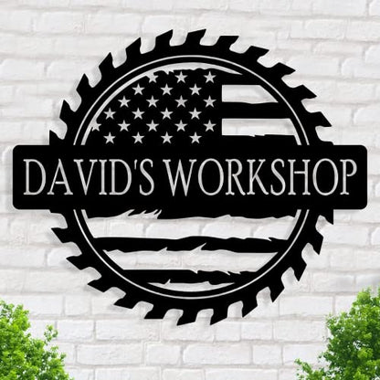 Custom American Flag Metal Shop Sign Gift for Dad