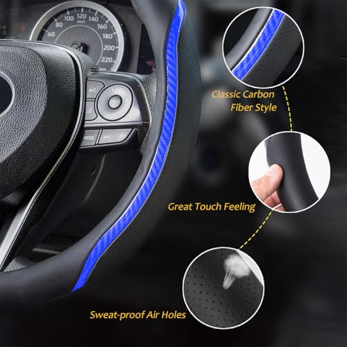 Steering Wheel Cover Blue and Black Leather Universal 14.5