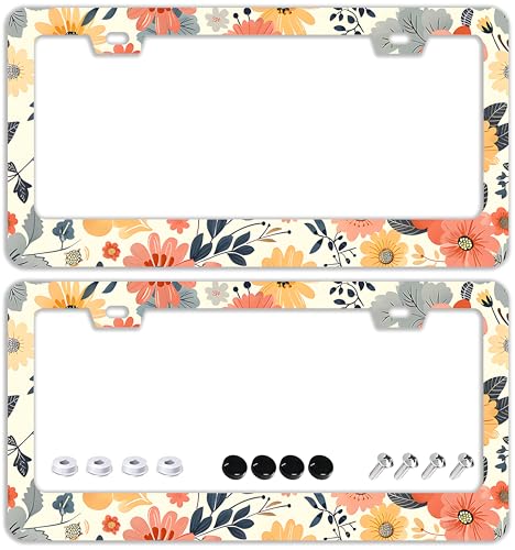Colorful Floral Flowers License Plate Frames