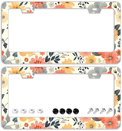 Colorful Floral Flowers License Plate Frames