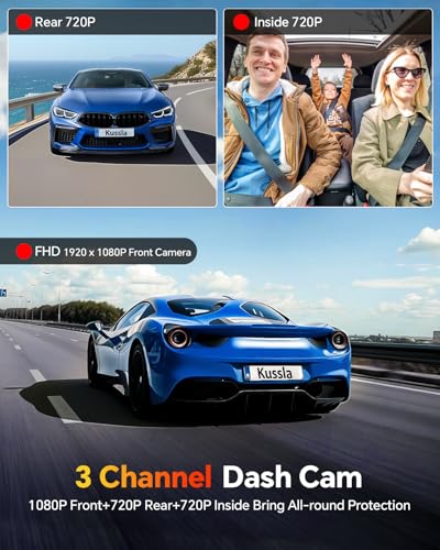 3 Channel Dash Cam Front Rear Inside