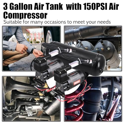 3 Gallon Air Tank with 150PSI Air Compressor 2PCS for Suspension (2 Count)