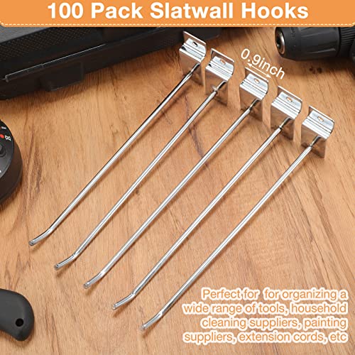 100 Pack Slatwall Hooks Silver Heavy Duty Slat Wall Hooks Metal Slatwall Accessories for Hanging Garage Retail Home Shop Display (100 Count)
