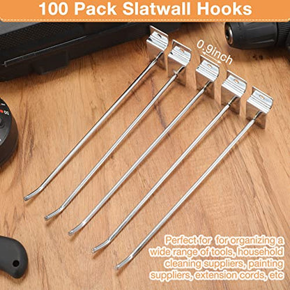 100 Pack Slatwall Hooks Silver Heavy Duty Slat Wall Hooks Metal Slatwall Accessories for Hanging Garage Retail Home Shop Display (100 Count)