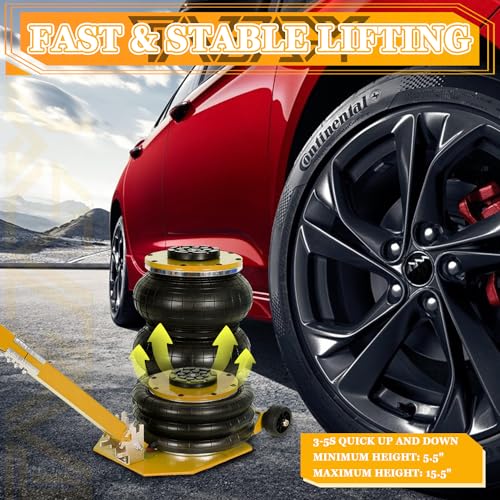 5T Triple Bag Air Jack 11000lbs Pneumatic Jack 3s Fast Lift Up 16in Airbag Jack with Adjustable Long Handle Heavy Duty Triple Air Bag Jack Lift for Cars Garage