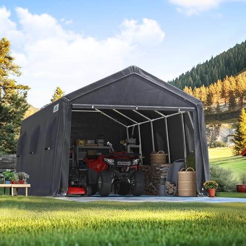 13x20 ft Carport 2 Roll up Doors & Vents Outdoor Portable Storage Shelter Garage Tent for Vehicle Boat Truck Anti