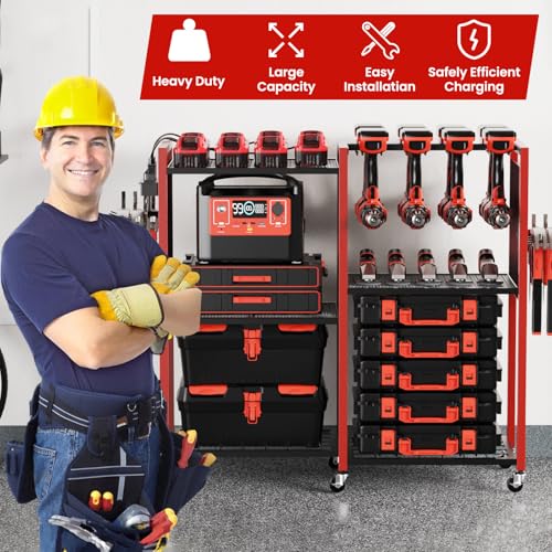 Heavy Duty Power Tools Organizer Cart with Charging Power Strip