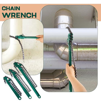 3 Pcs Large Reversible Chain Oil Filter Wrench with 12 16 9 Inch Chain Wrench Adjustable Heavy Duty Carbon Steel Sturdy Pipe Fitting Tool Spanner for Ratcheting Universal (3 Count)