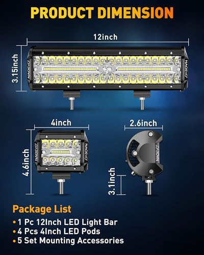 12 Inch LED Light Bar with 4PCS 4 Inch LED Pod