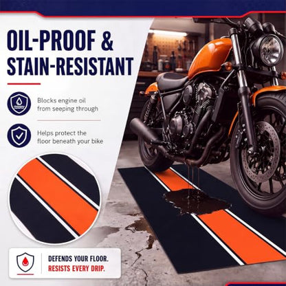 Motorcycle Mat Garage Floor Rug Washable Parking Mats for Garage Floors Non Slip Oil Absorbent Pad Rubber Backing Layer Protects Floor