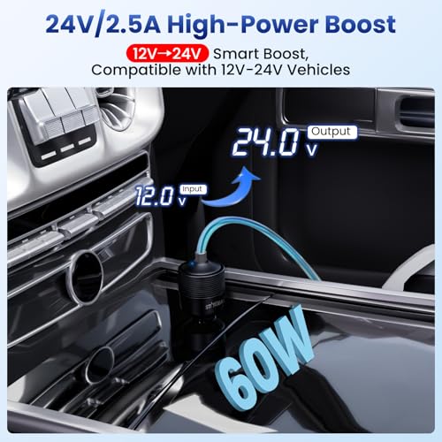 Starlink Mini Car Adapter 12V to 24V DC Step Up Converter with 60W Car Cigarette Lighter Adapter