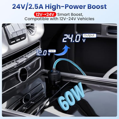 Starlink Mini Car Adapter 12V to 24V DC Step Up Converter with 60W Car Cigarette Lighter Adapter