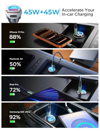 90W Car Charger USB C Fast Charge
