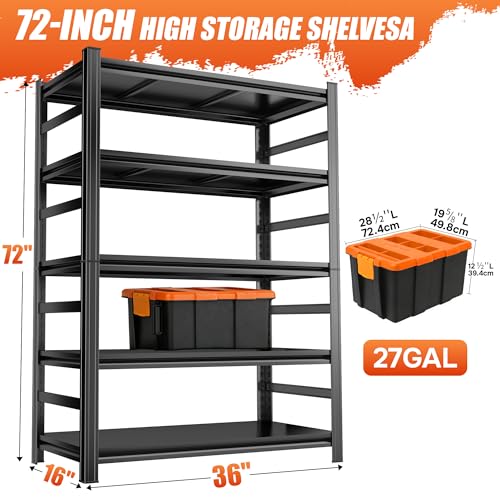 72''H Metal Garage Shelving Heavy Duty Storage Shelves Series (5 Count)