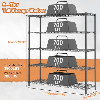 3500LBS 59" W 5 Tiers Storage Shelves