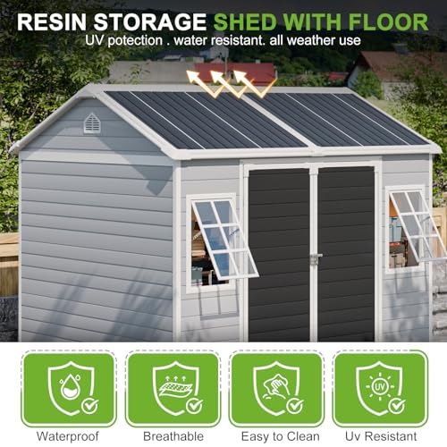 8x6 FT Resin Storage Shed with Floor Windows and Vents