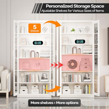 Lockable Display Cabinet with Glass Doors & 5 Adjustable Shelves