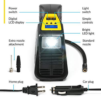 AC DC Digital Tire Inflator for Car 12V DC and Home 110V AC Rapid Performance Portable Air Compressor Pump for Car