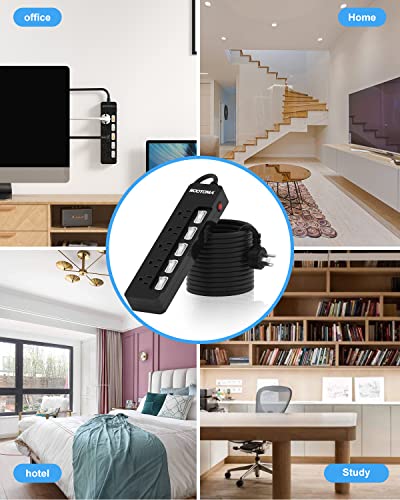Black Appliance Extension Cord with Individual Switches on Off
