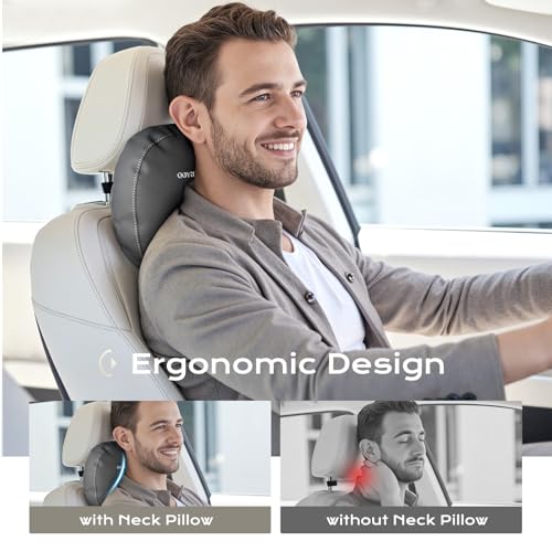 Leather Car Headrest Pillow Car Neck Pillow with Adjustable Strap