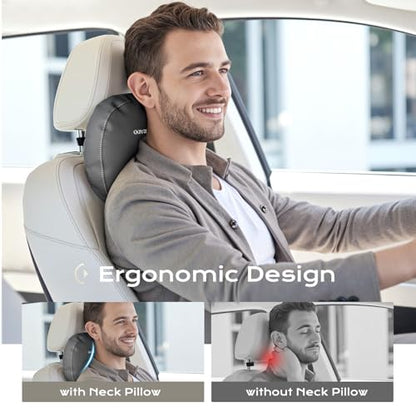 Leather Car Headrest Pillow Car Neck Pillow with Adjustable Strap