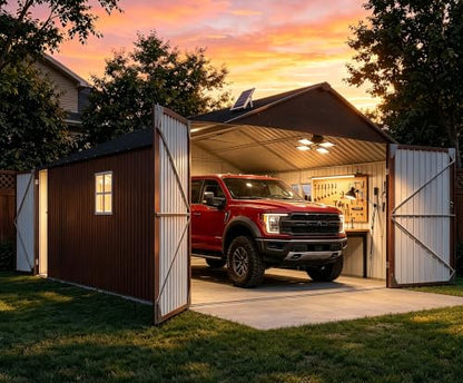 12'x20'x9.3' Outdoor Storage Shed Metal Garage Sheds with Solar Light