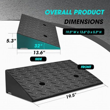 2pcs 5.3" Rise Rubber Curb Ramp Heavy Duty Loading Driveway Ramp Threshold Ramp 19.5" W x 13.6" D x 5.3" H for Loading Dock
